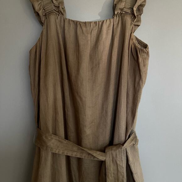 Frame Ruffle Strap Button Back Dress in Moss Size Small Khaki Green Ramie Chic - Picture 8 of 16